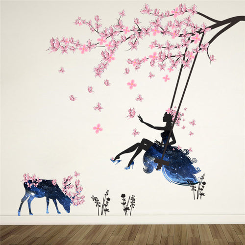Romantic Floral Fairy Swing Wall Stickers