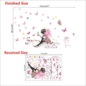 Romantic Floral Fairy Swing Wall Stickers