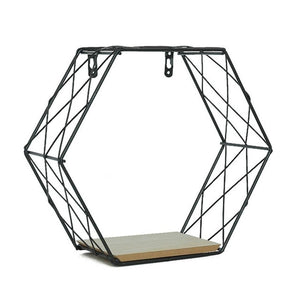 Wood Iron Art Hexagonal Grid Wall Decoration
