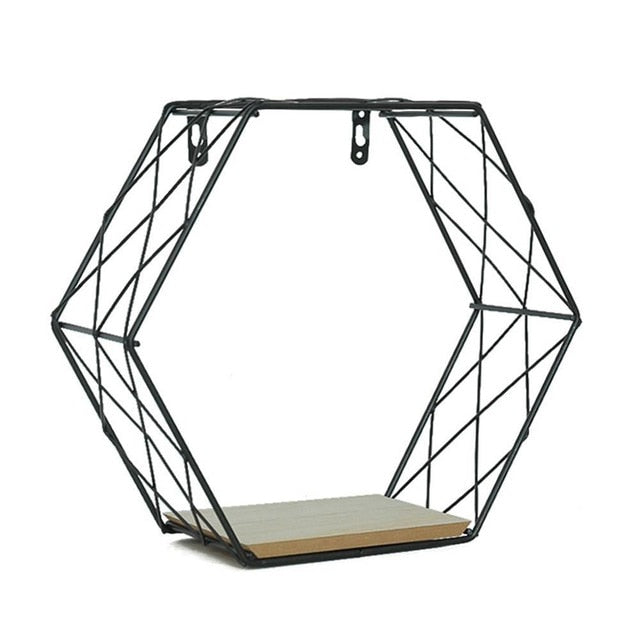 Wood Iron Art Hexagonal Grid Wall Decoration